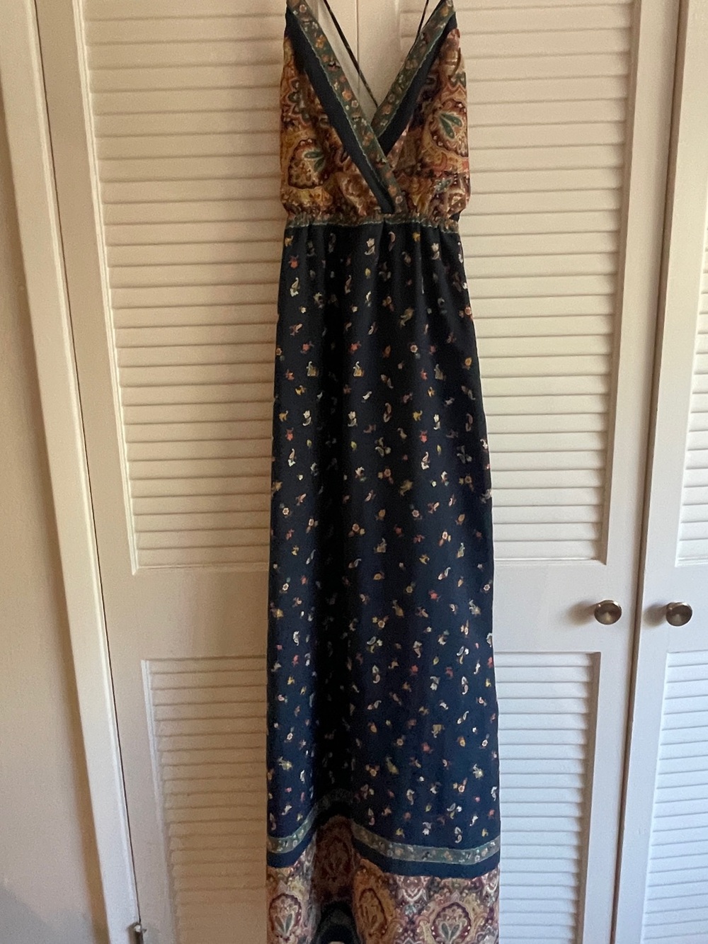 Meghan LA Bohemian Navy Paisley Maxi Dress with Spaghetti Straps